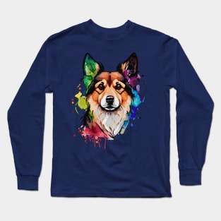Colorful Dog Digital Watercolor Portrait Long Sleeve T-Shirt